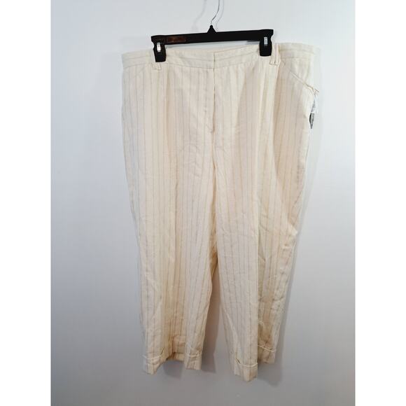 Larry Lavine Woman New! Cream Gold Cropped Pant Size 22W Linen Blend - Picture 1 of 8